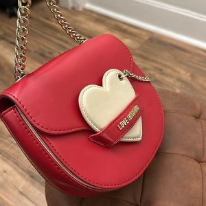 Love Moschino Red Saddle Bag With Heart Detail